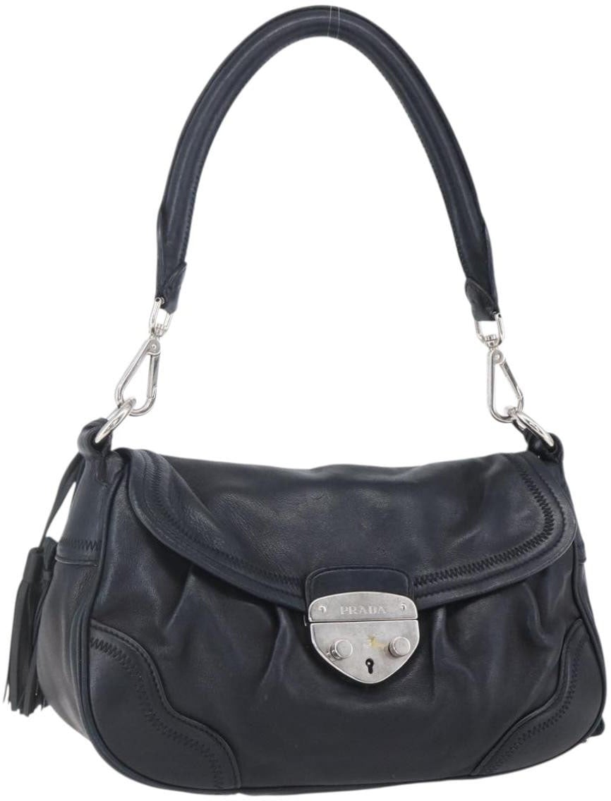 Prada Prada Pushlock Shoulder Bag Leather Medium Zwart