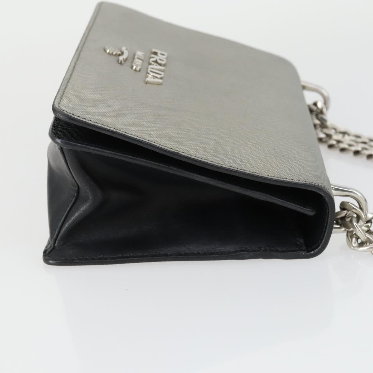 Prada Prada Chain Flap Bag Saffiano Leather Small Zilver
