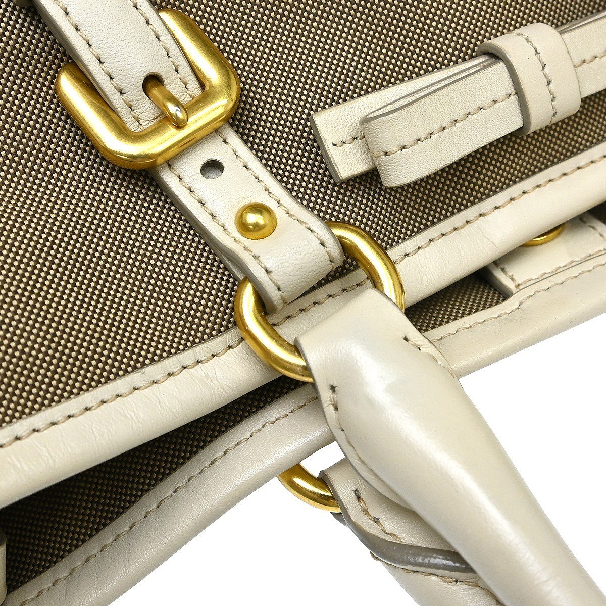 Prada Open Tote Canvas with Leather Medium Beige