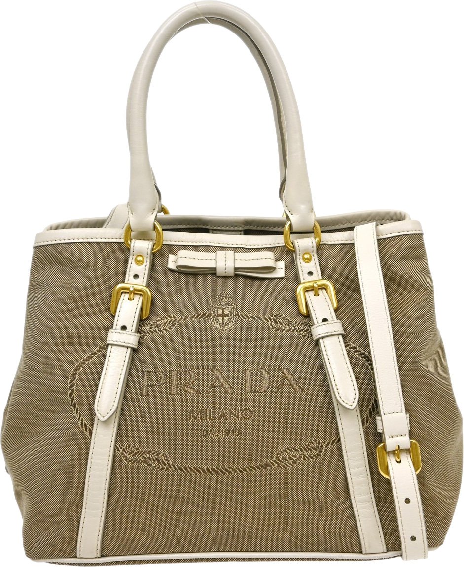 Prada Open Tote Canvas with Leather Medium Beige
