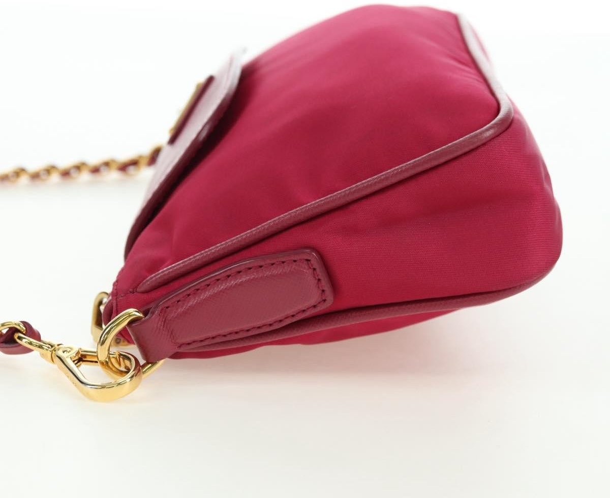 Prada Chain Crossbody Bag Tessuto and Saffiano Leather Small Roze