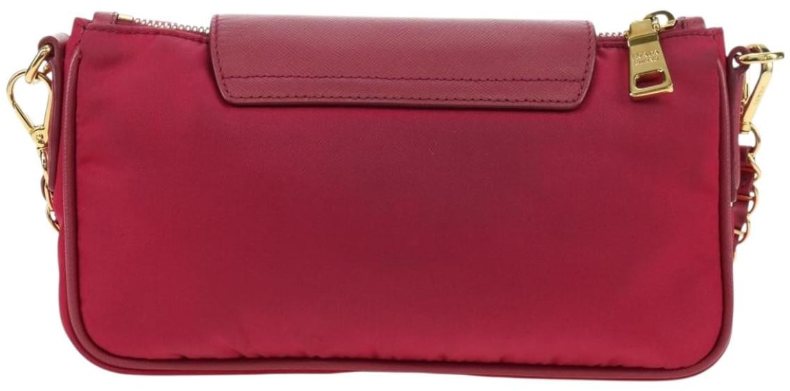Prada Chain Crossbody Bag Tessuto and Saffiano Leather Small Roze
