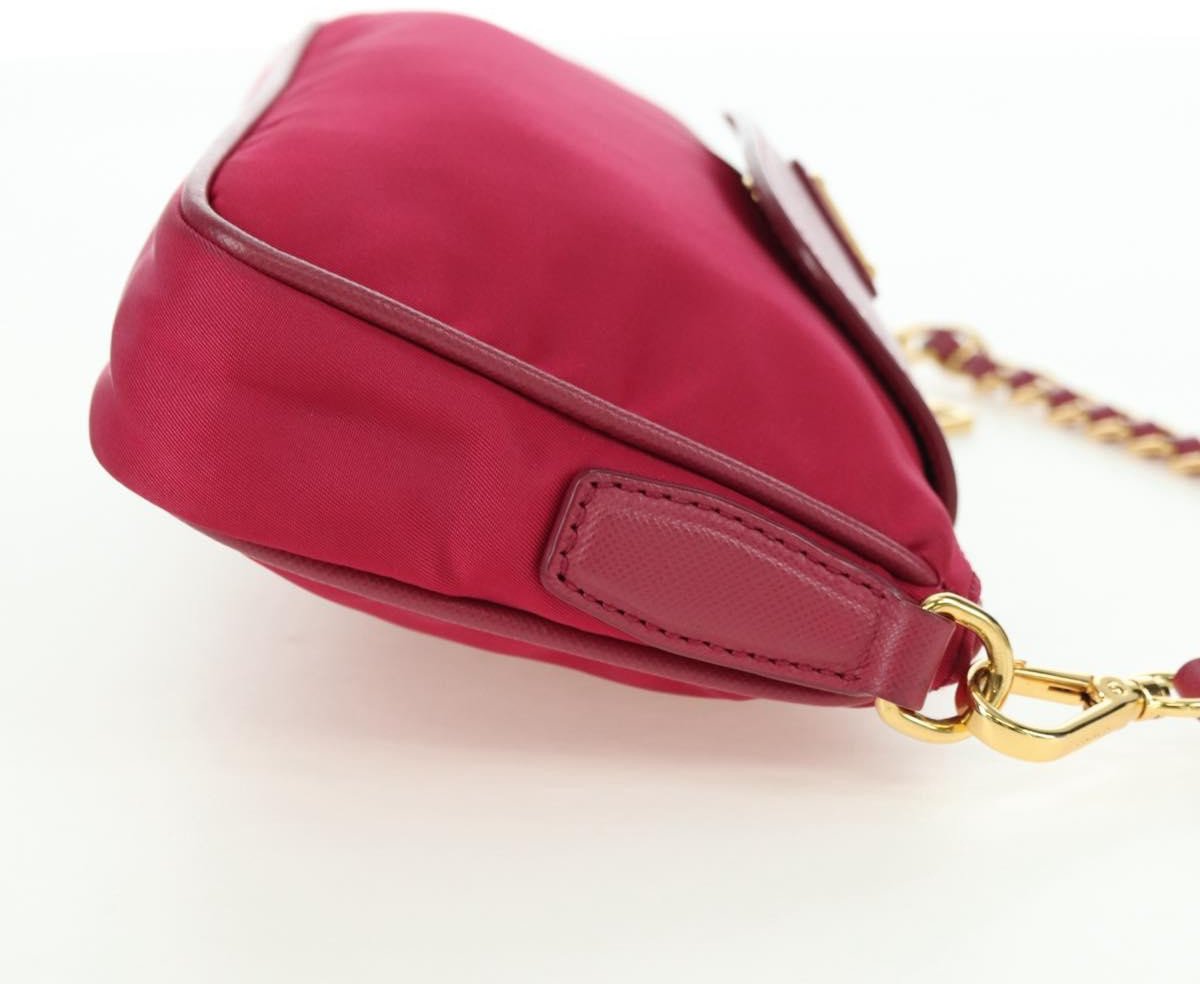 Prada Chain Crossbody Bag Tessuto and Saffiano Leather Small Roze
