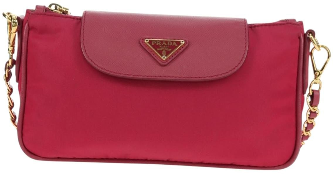 Prada Chain Crossbody Bag Tessuto and Saffiano Leather Small Roze