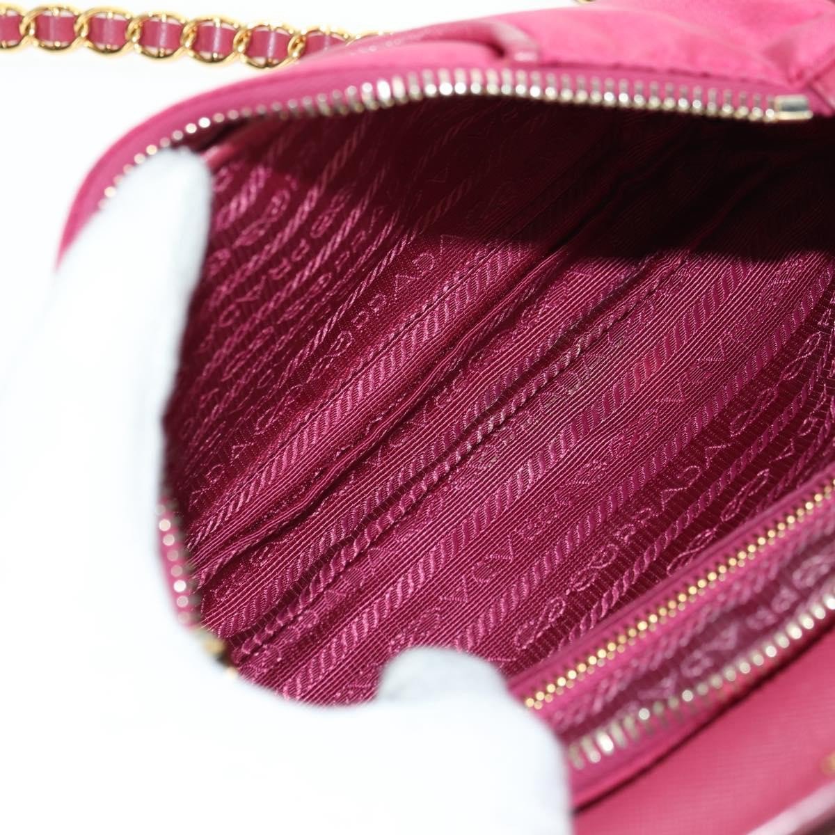 Prada Chain Crossbody Bag Tessuto and Saffiano Leather Small Roze