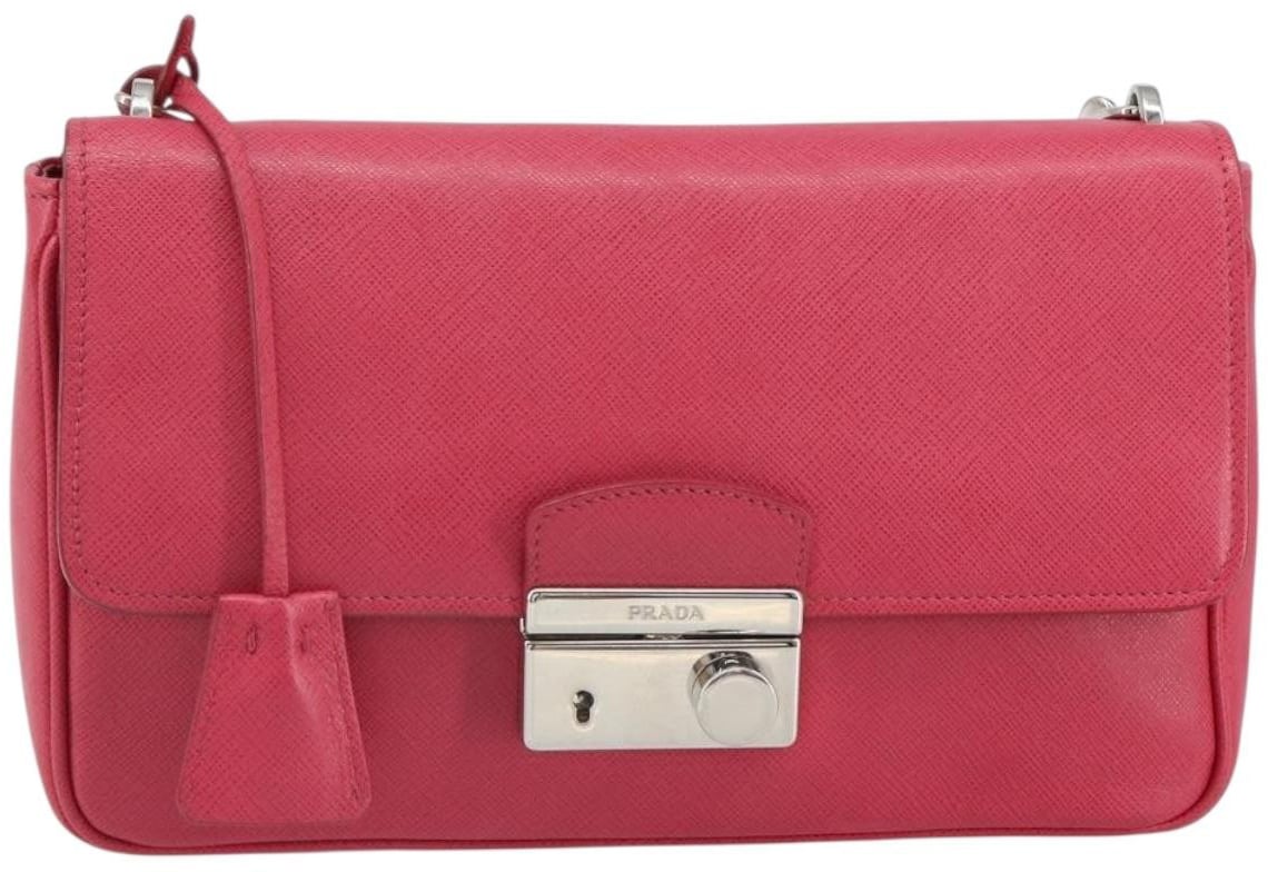 Prada Prada Sound Chain Shoulder Bag Saffiano Leather Small Roze