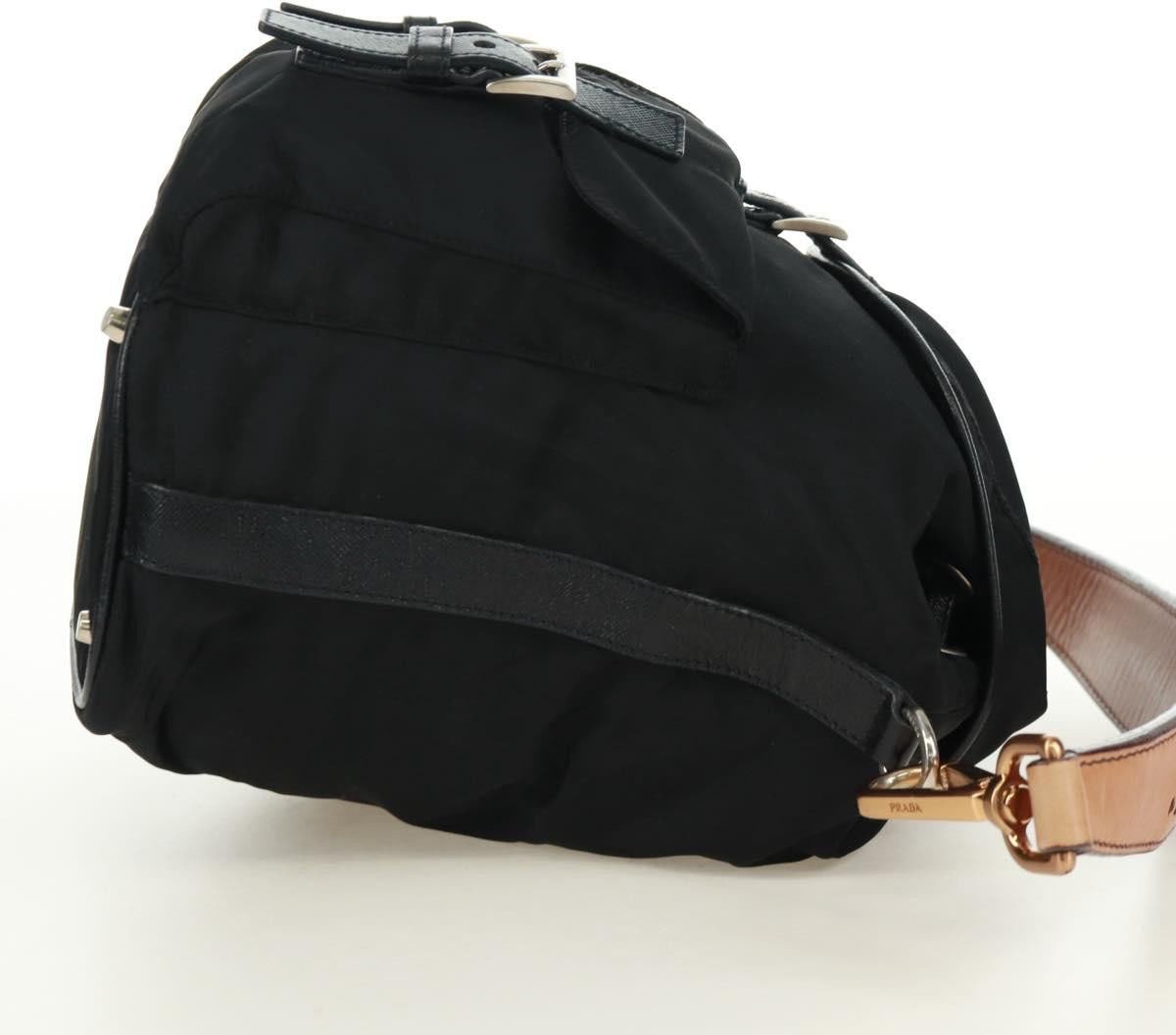 Prada Prada Double Pocket Drawstring Shoulder Bag Tessuto Zwart