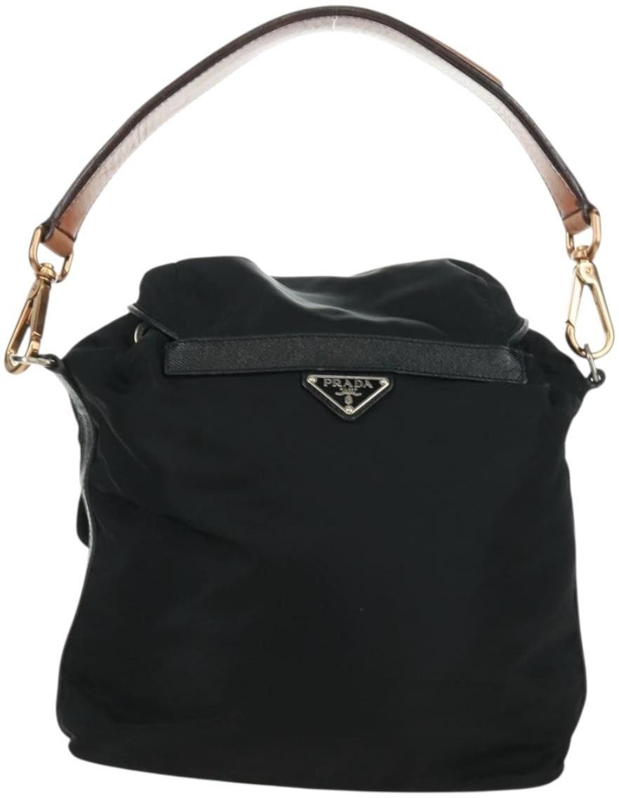 Prada Prada Double Pocket Drawstring Shoulder Bag Tessuto Zwart