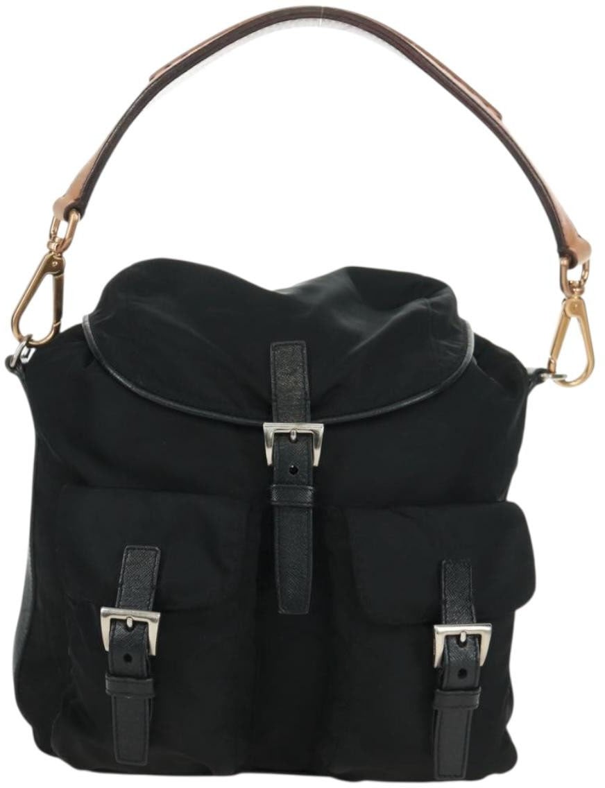 Prada Prada Double Pocket Drawstring Shoulder Bag Tessuto Zwart