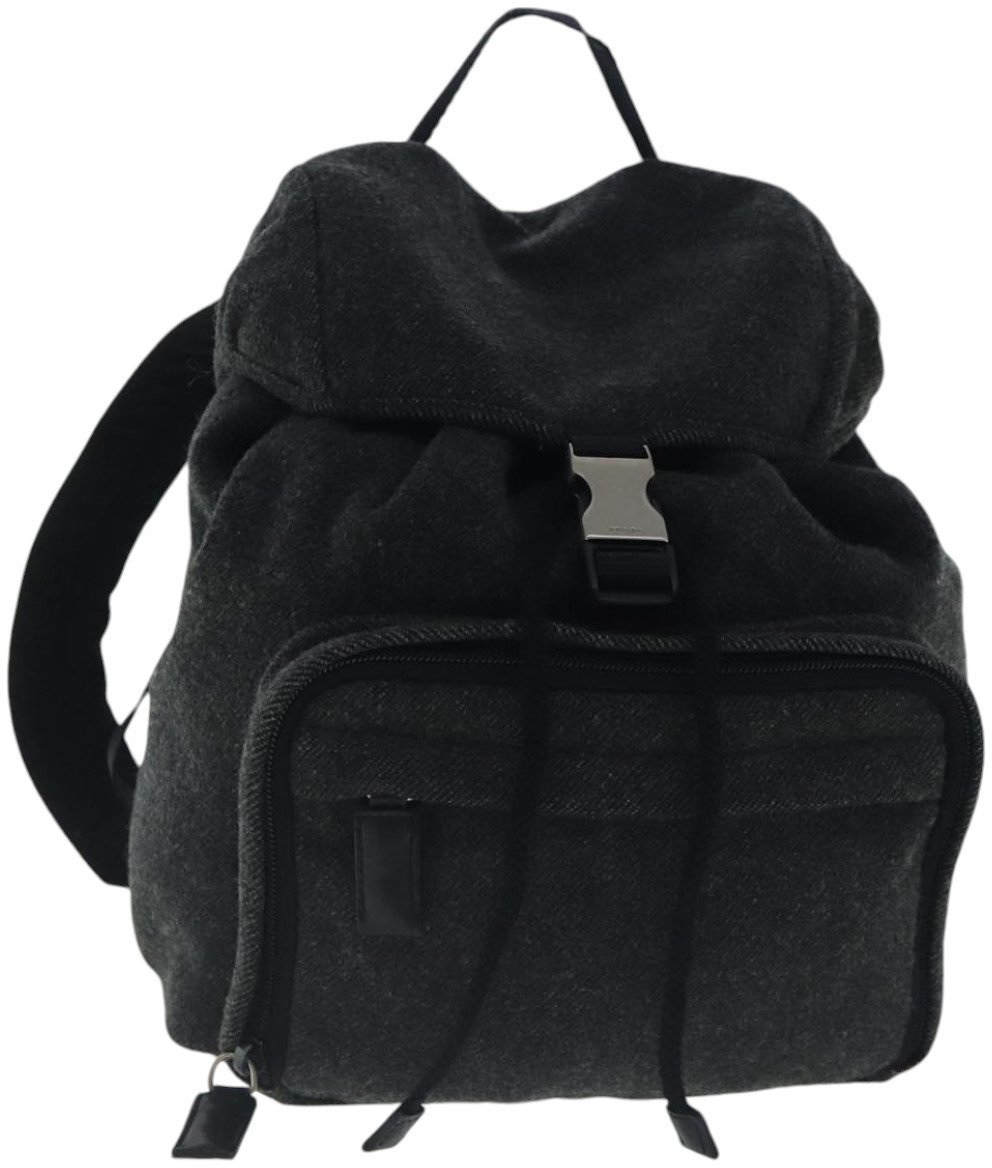 Prada Prada Single Buckle Pocket Backpack Wool Grijs