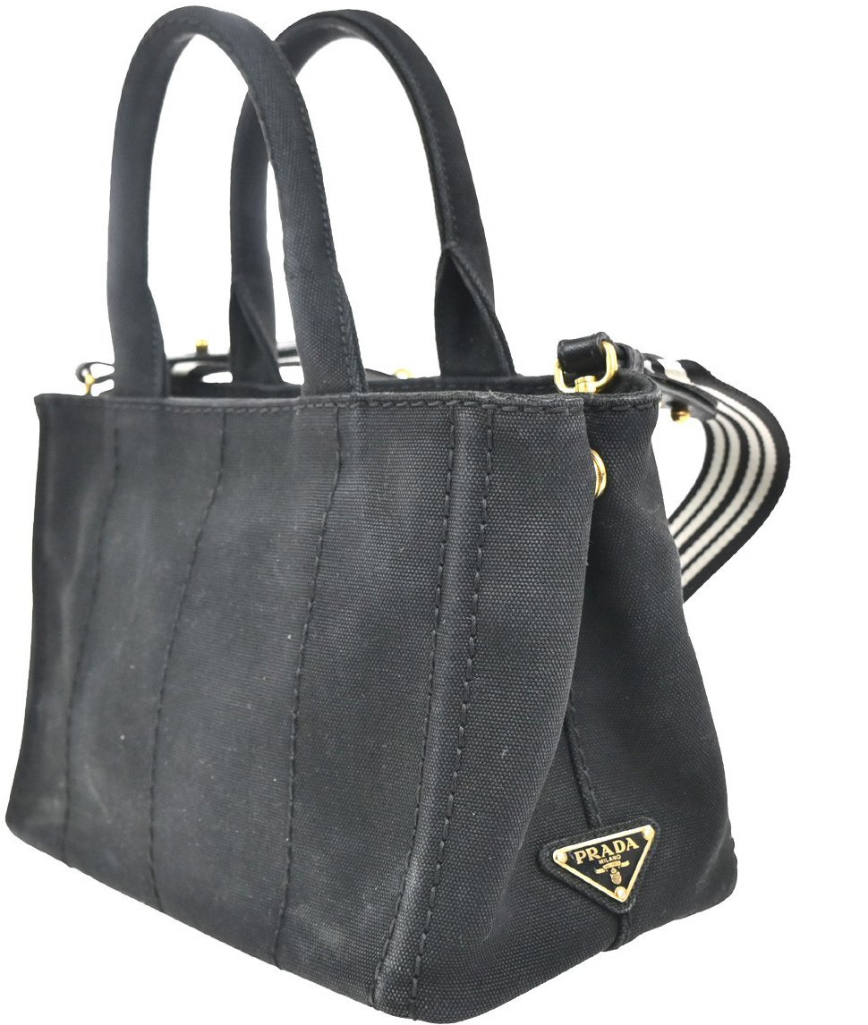 Prada Prada Canapa Convertible Tote Canvas Medium Zwart