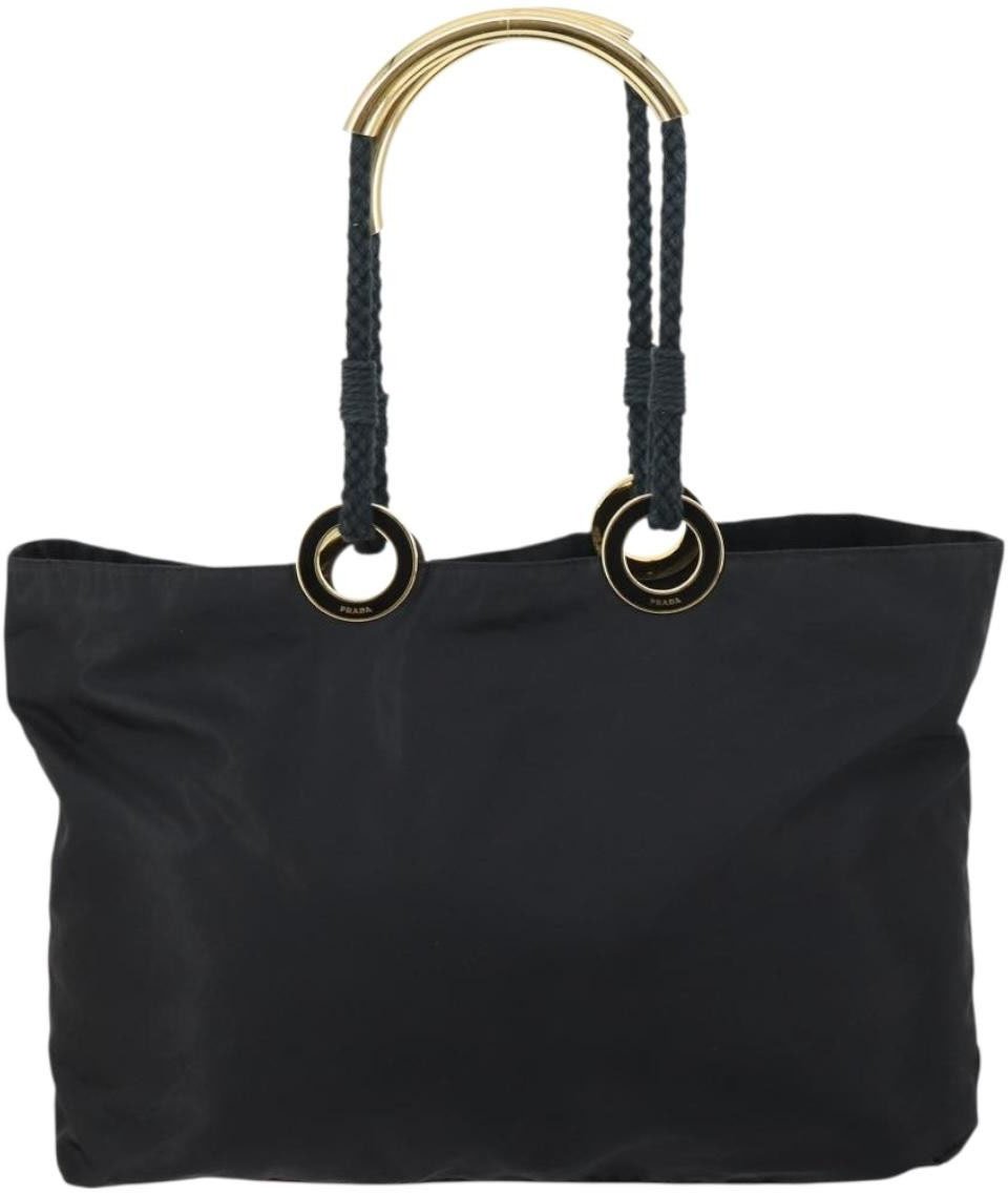 Prada Prada Convertible Metal Handle Satchel Quilted Tessuto Zwart