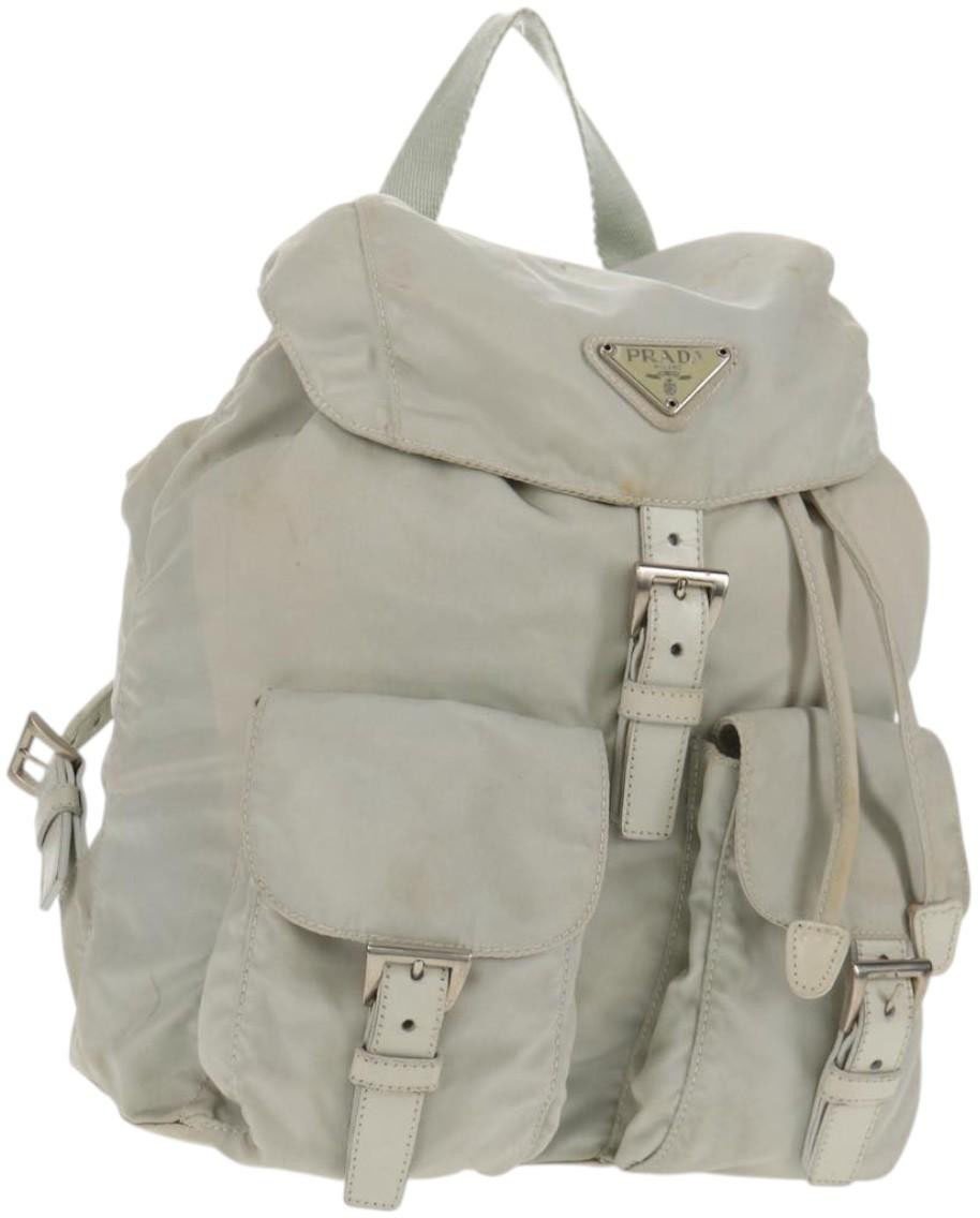 Prada Prada Double Pocket Backpack Chain Shoulder Bag Re-Nylon Mini Grijs