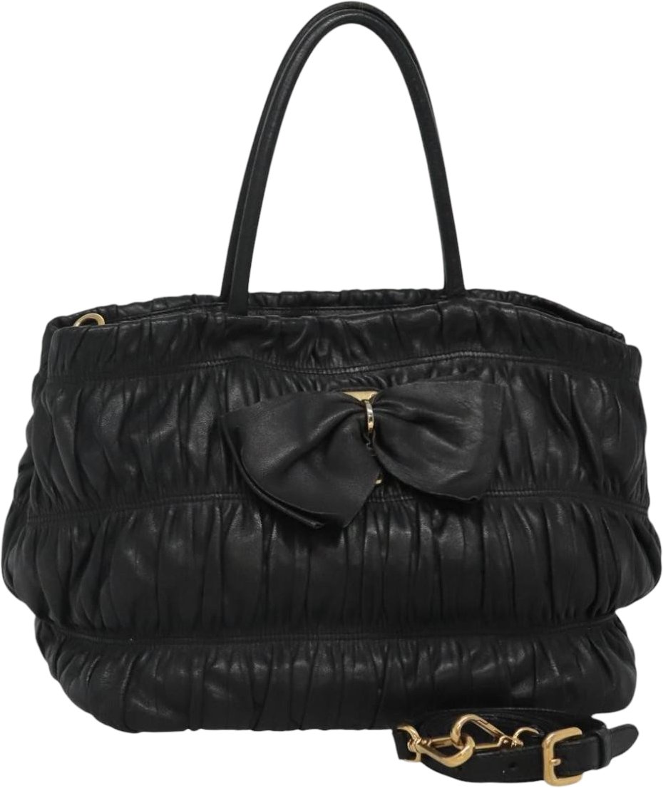 Prada Nappa Gaufre Bow Leather Zwart
