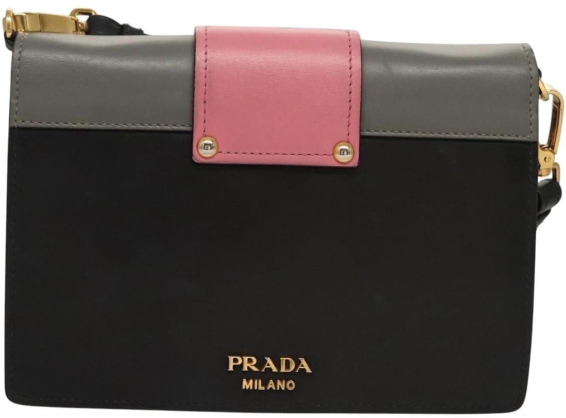 Prada Prada Metal Ribbon Shoulder Bag City Calfskin Small Grijs