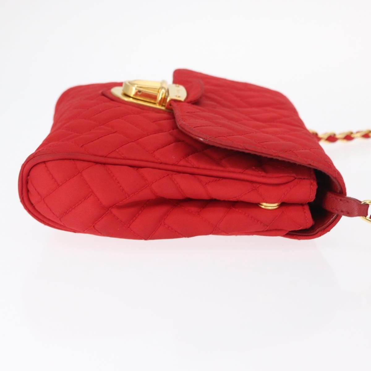 Prada Pushlock Chain Flap Quilted Tessuto Small Rood