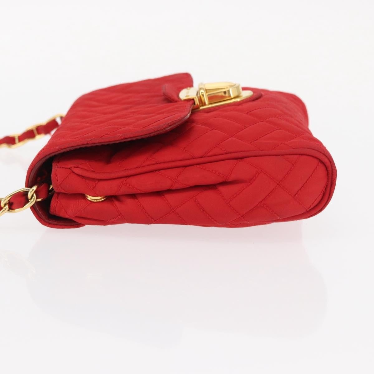 Prada Pushlock Chain Flap Quilted Tessuto Small Rood