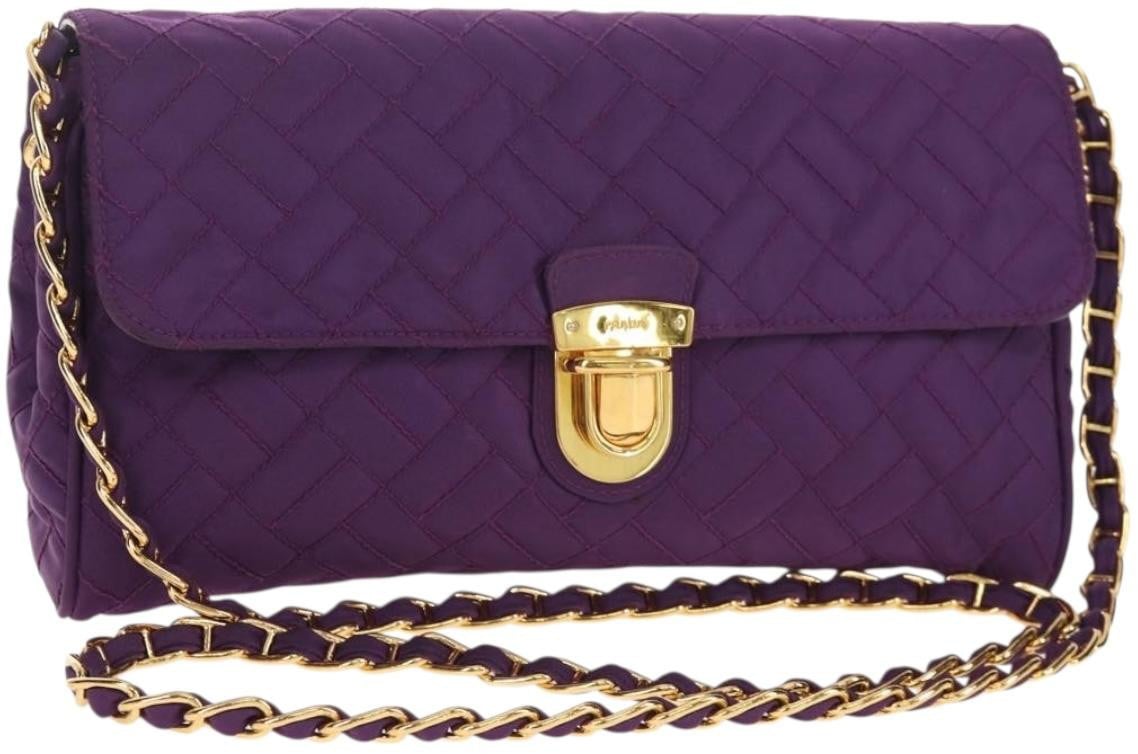 Prada Prada Pushlock Chain Flap Bag Quilted Tessuto Small Paars