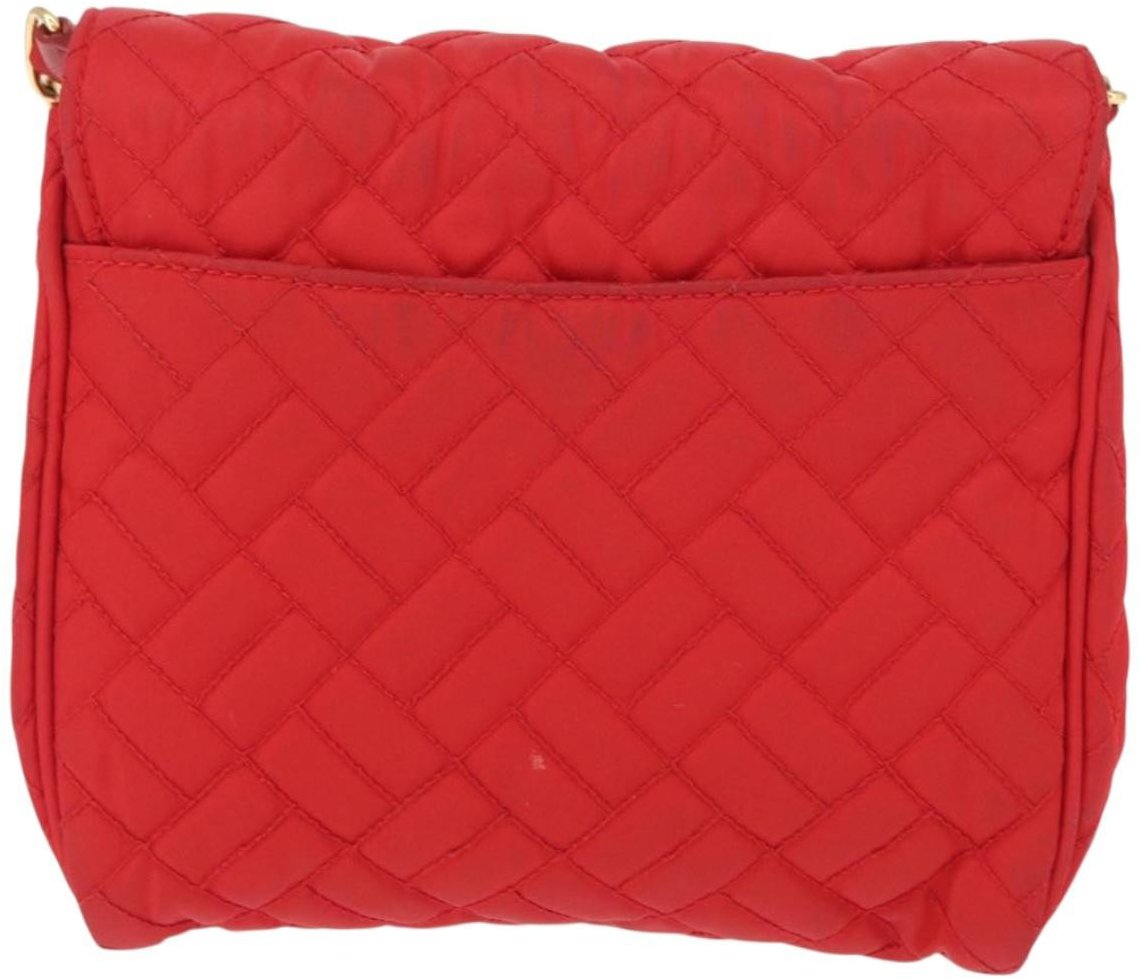 Prada Pushlock Chain Flap Quilted Tessuto Small Rood
