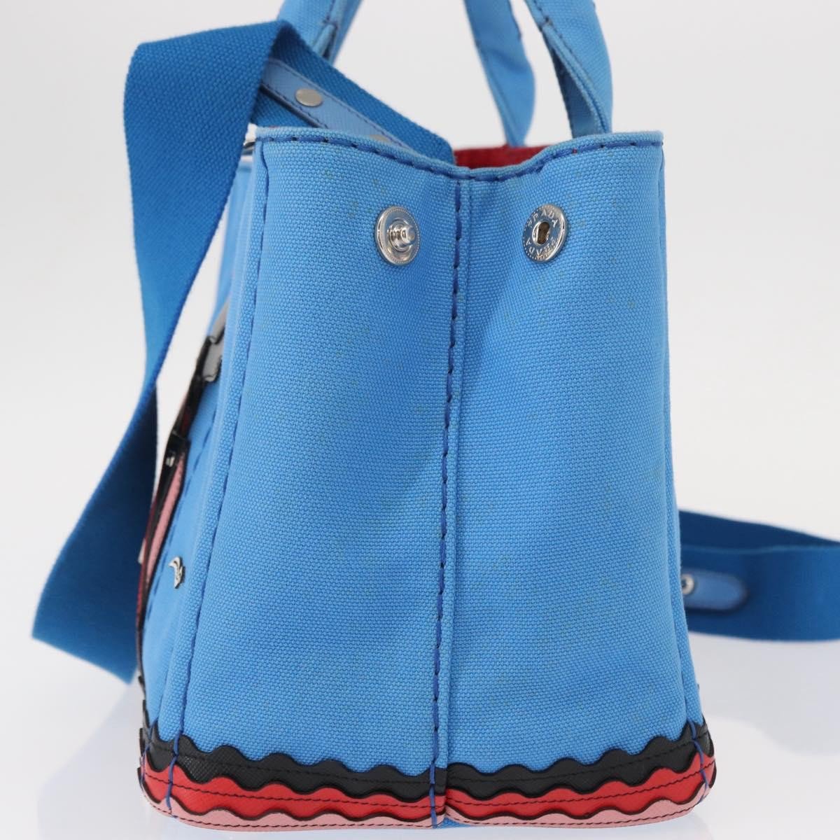 Prada Prada Canapa Convertible Tote Canvas with Applique Mini Blauw