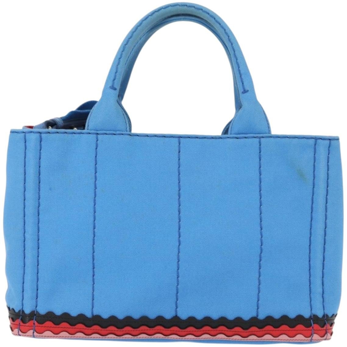 Prada Prada Canapa Convertible Tote Canvas with Applique Mini Blauw
