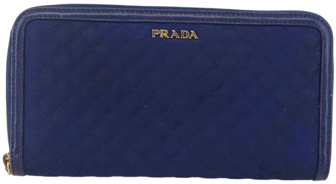 Prada Prada Zip Around Organizer Wallet Saffiano Leather with Applique Blauw