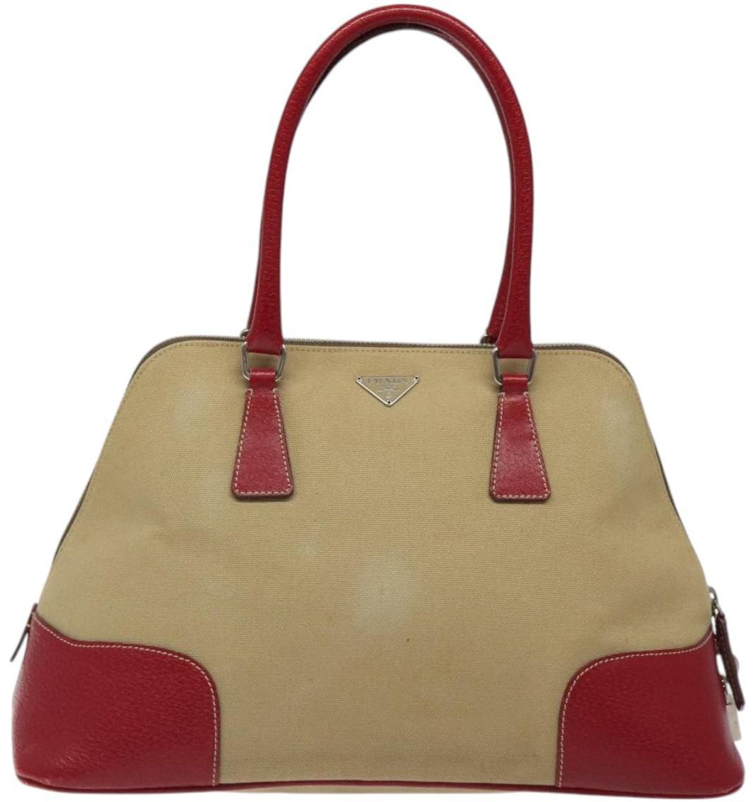 Prada Promenade Tote Canvas and Leather Large Beige