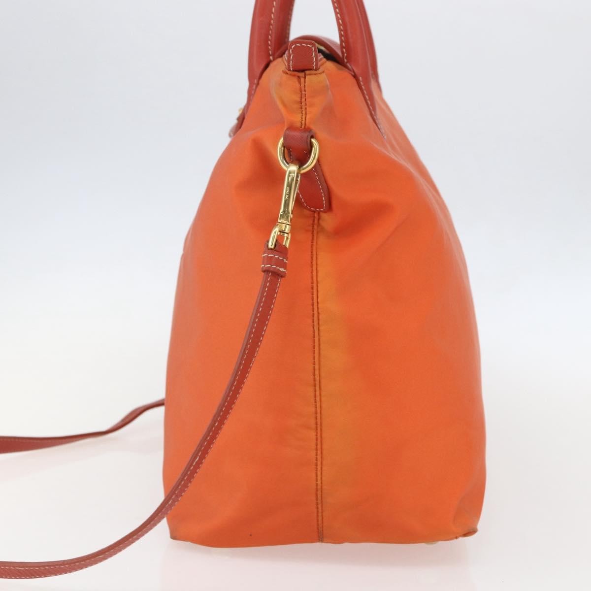 Prada Prada Convertible Flap Tote Tessuto and Saffiano Leather Medium Oranje