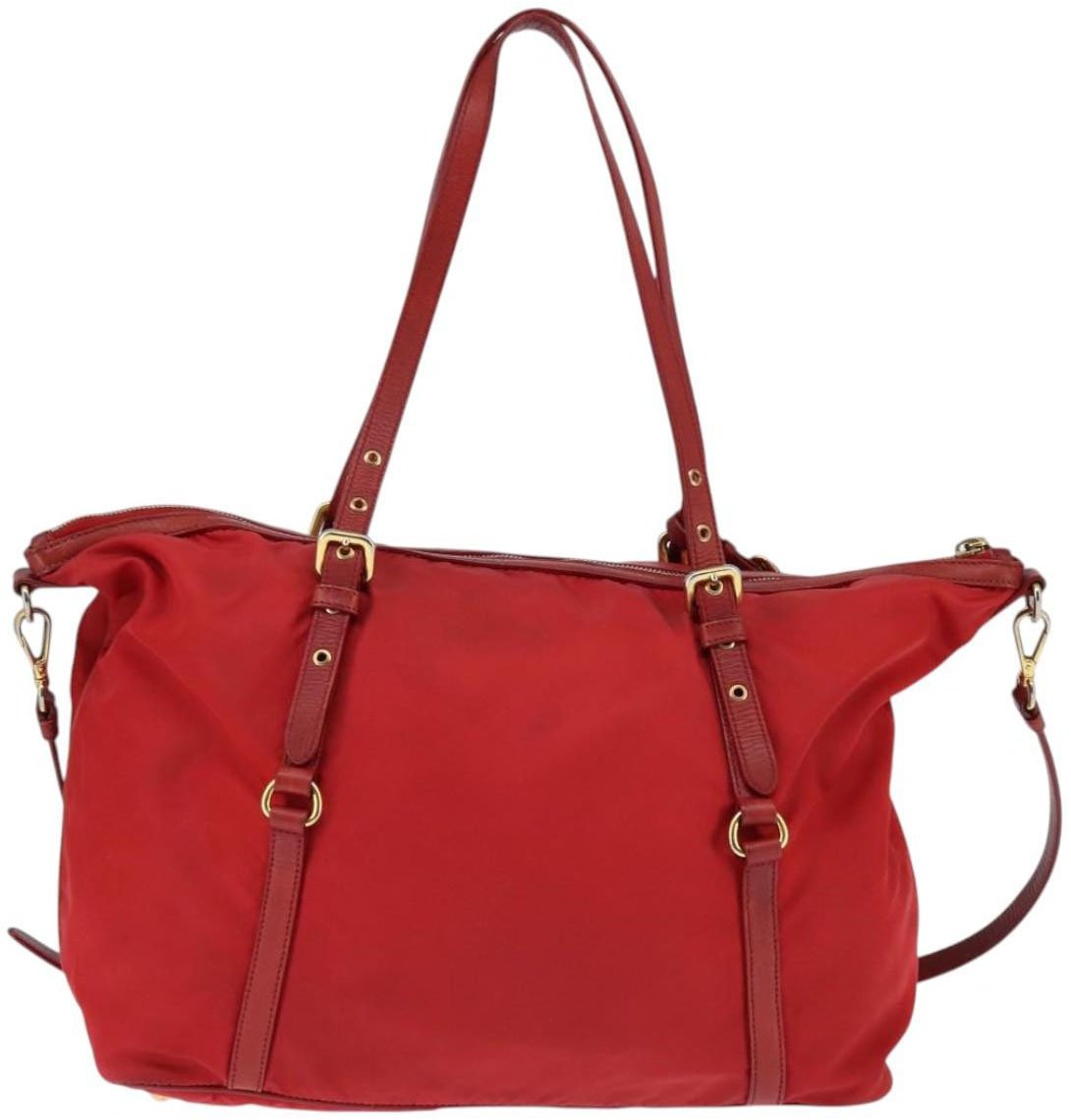 Prada Prada Convertible Logo Tote Tessuto Large Rood