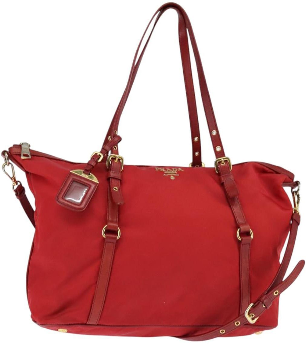 Prada Prada Convertible Logo Tote Tessuto Large Rood