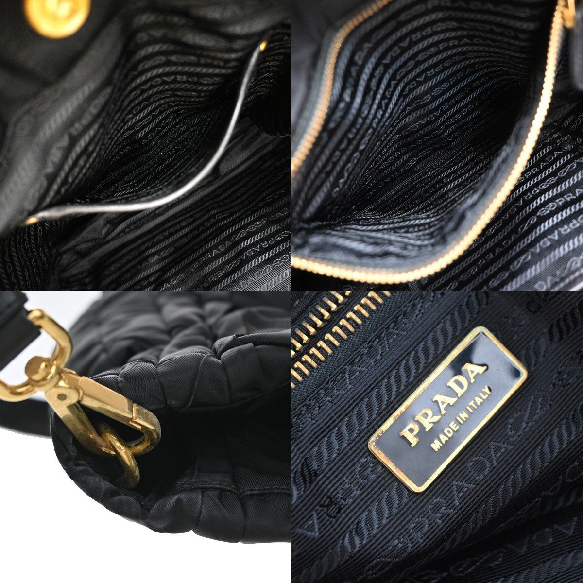 Prada Prada Convertible Side Pocket Tote Chevron Tessuto Medium Zwart