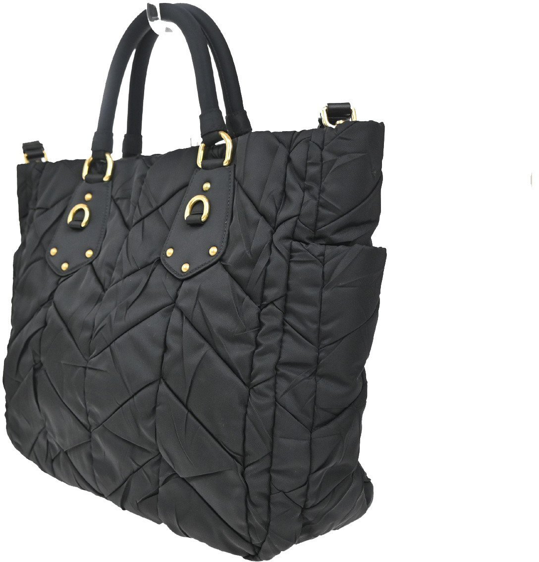 Prada Prada Convertible Side Pocket Tote Chevron Tessuto Medium Zwart