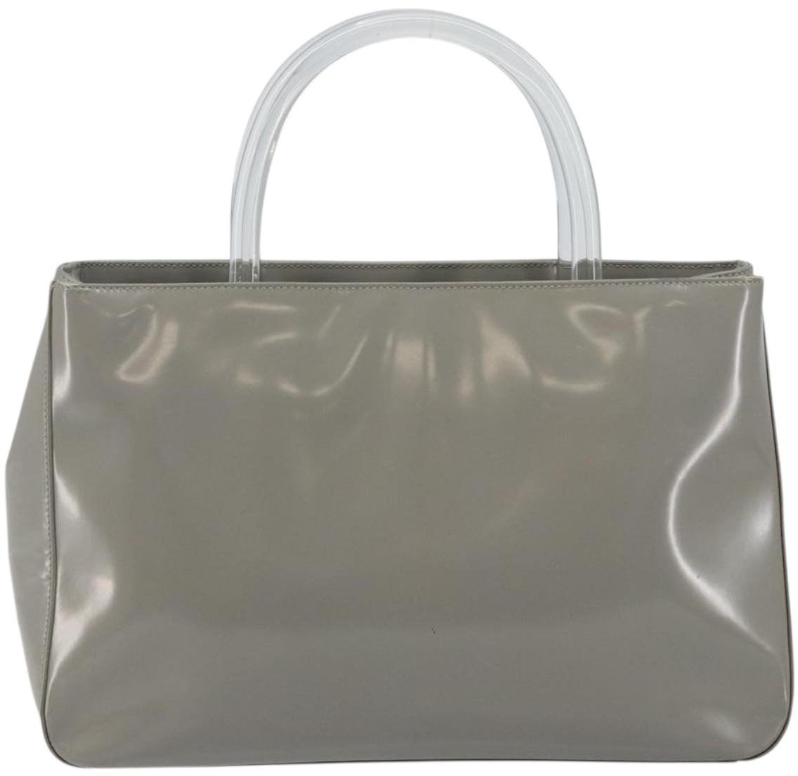 Prada Prada Resin Handle Tote Patent Leather Grijs