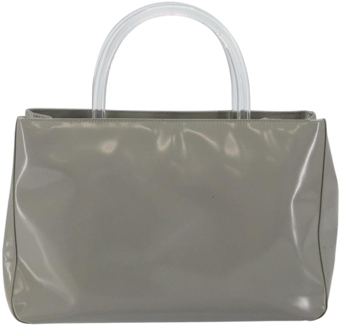 Prada Resin Handle Tote Patent Leather Grijs