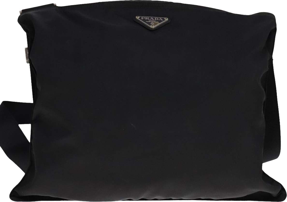Prada Prada Flat Messenger Bag Tessuto Medium Zwart