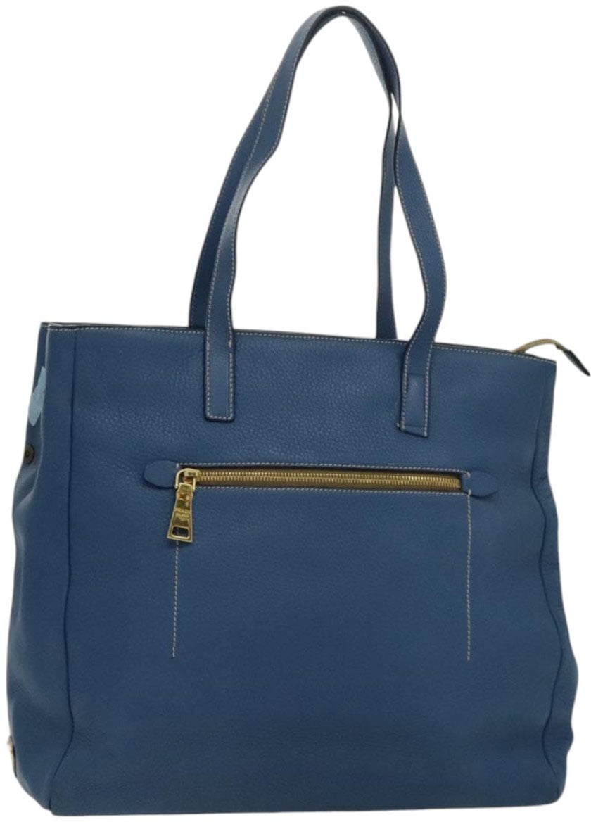Prada Prada Front Pocket Tote Vitello Daino Medium Blauw