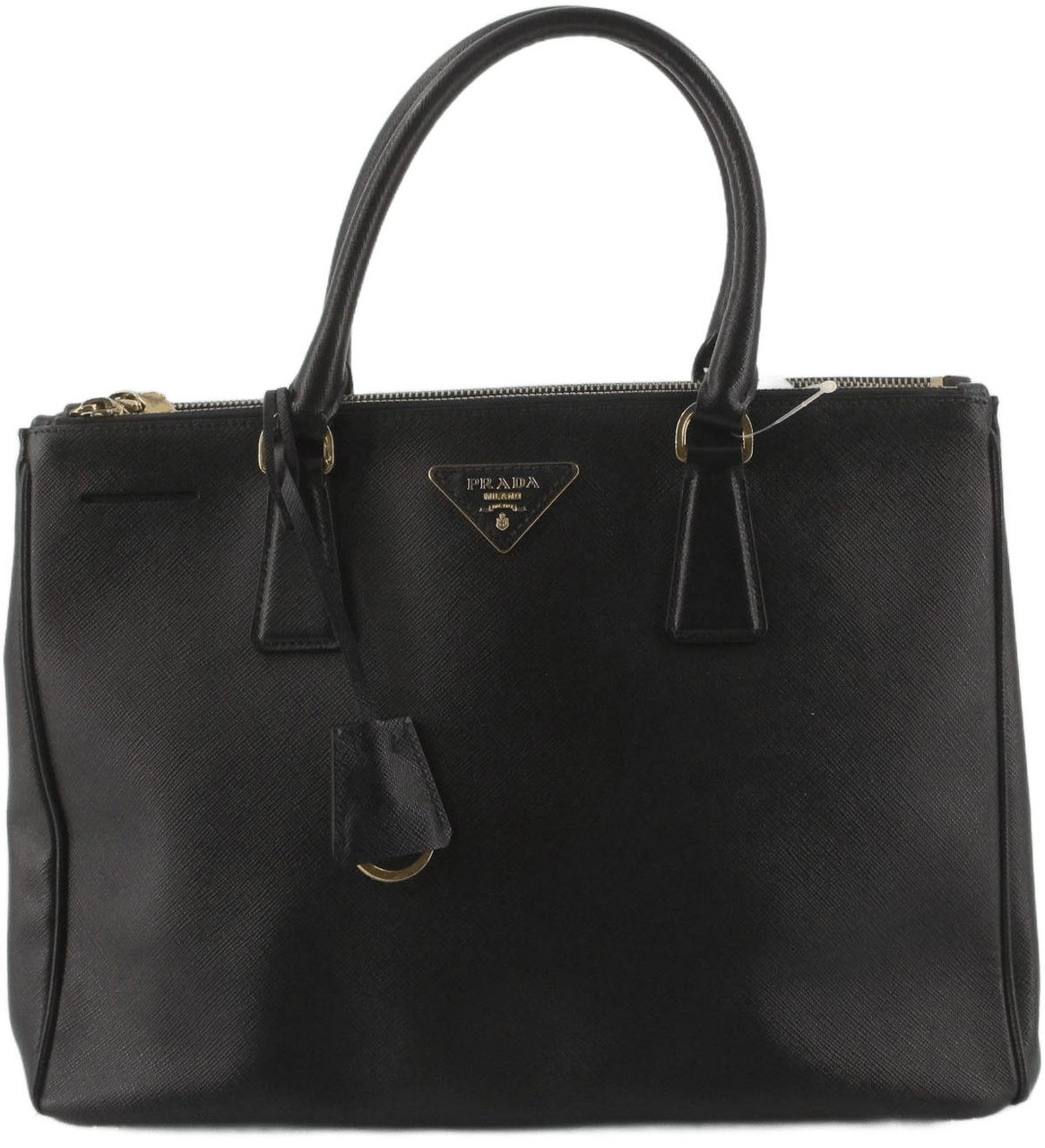Prada Prada Galleria Double Zip Tote Leather Medium Zwart