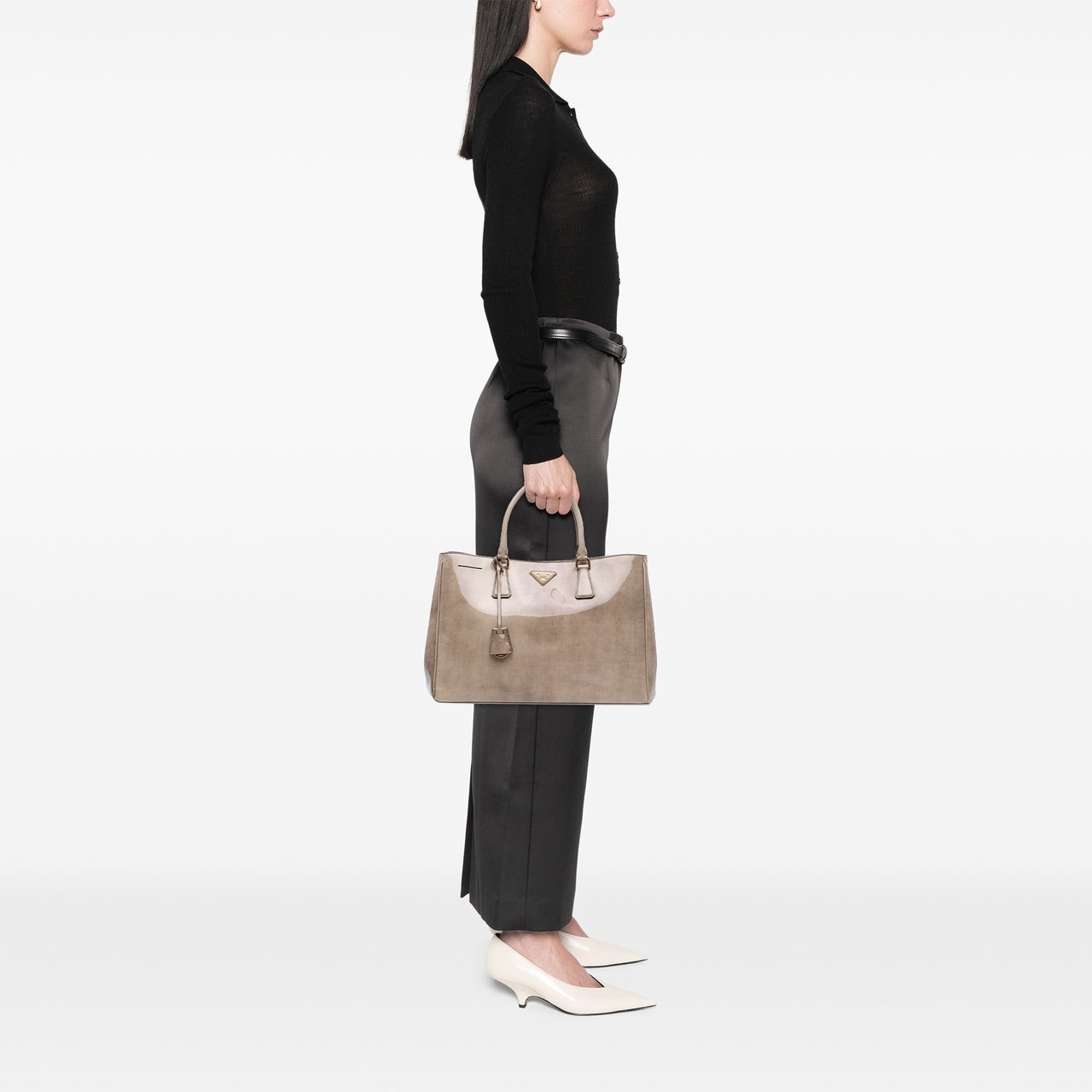 Prada Large Spazzolato Fume Galleria Tote Bruin
