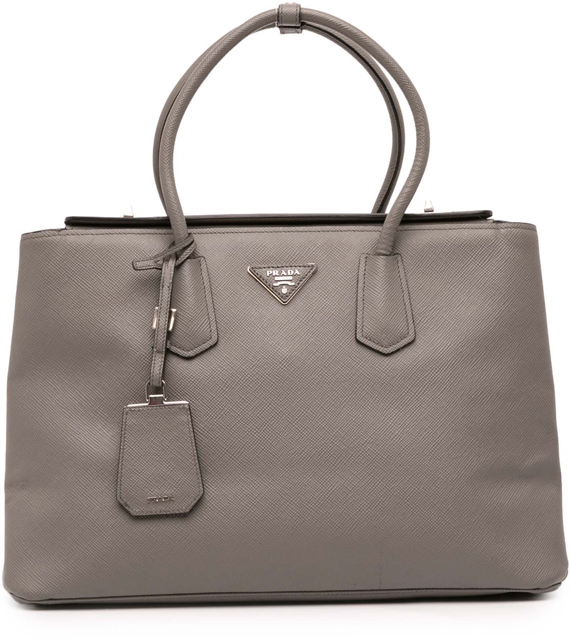 Prada Saffiano Cuir Turnlock Twin Satchel Grijs