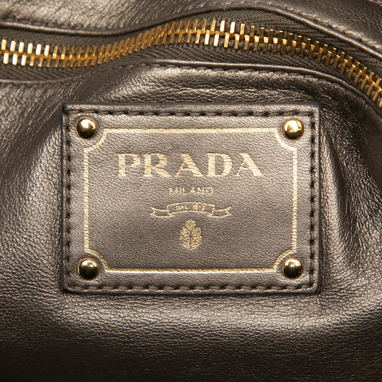 Prada Cervo Lux Lace Print Bauletto Handbag Bruin