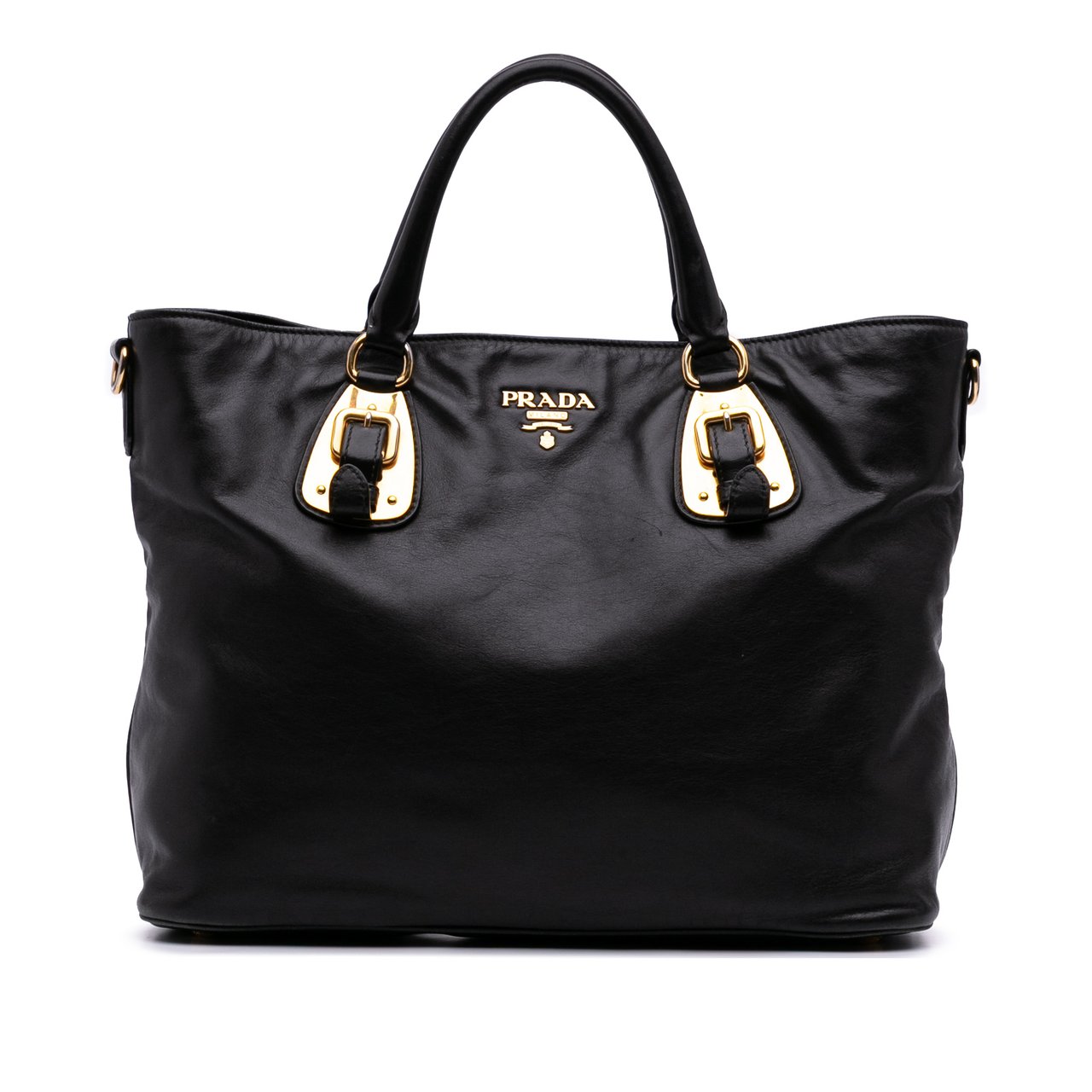 Prada Soft Calf Open Convertible Shopping Tote Zwart