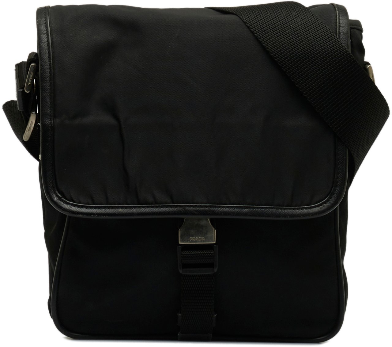 Prada Tessuto Buckle Messenger Bag Zwart