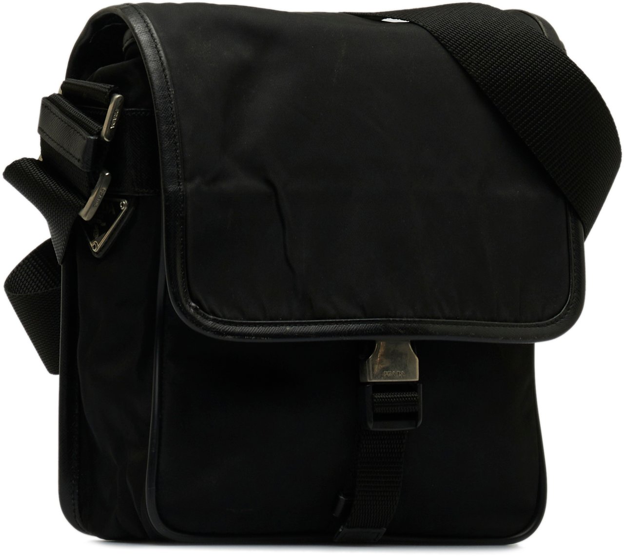 Prada Tessuto Buckle Messenger Bag Zwart