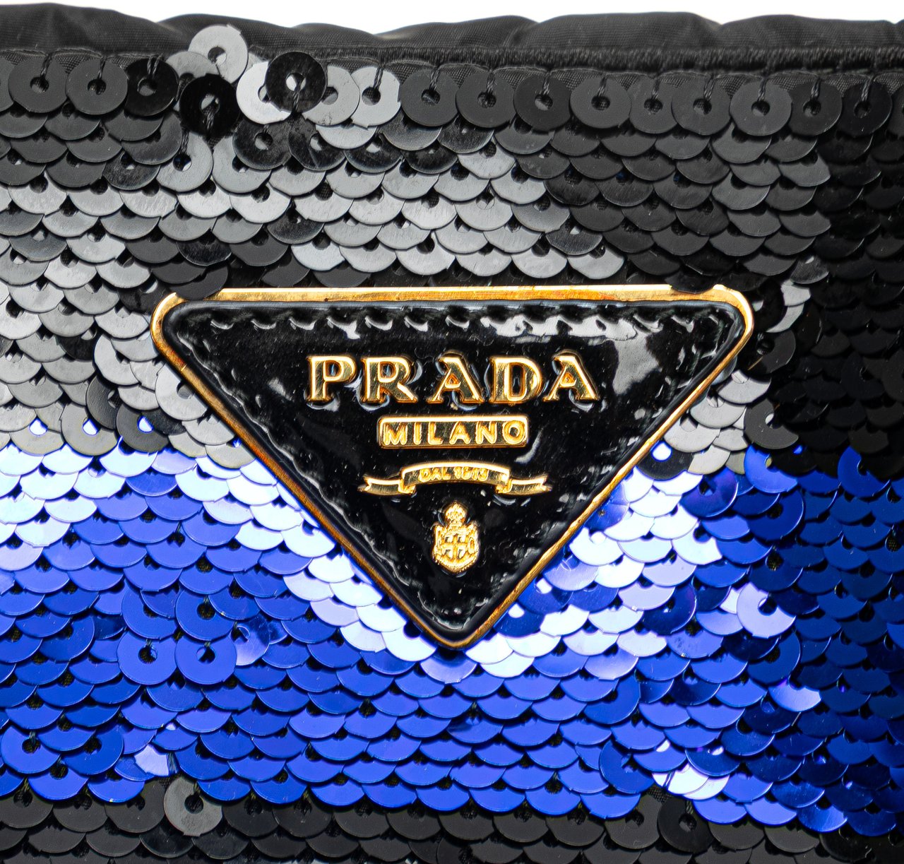 Prada Sequined Satin Stripes Tote Blauw