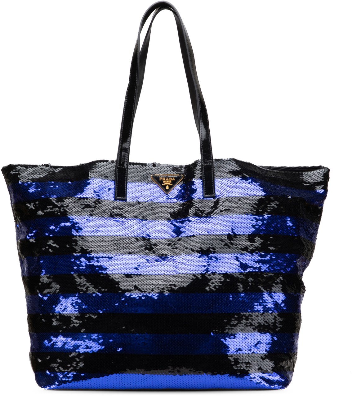 Prada Sequined Satin Stripes Tote Blauw