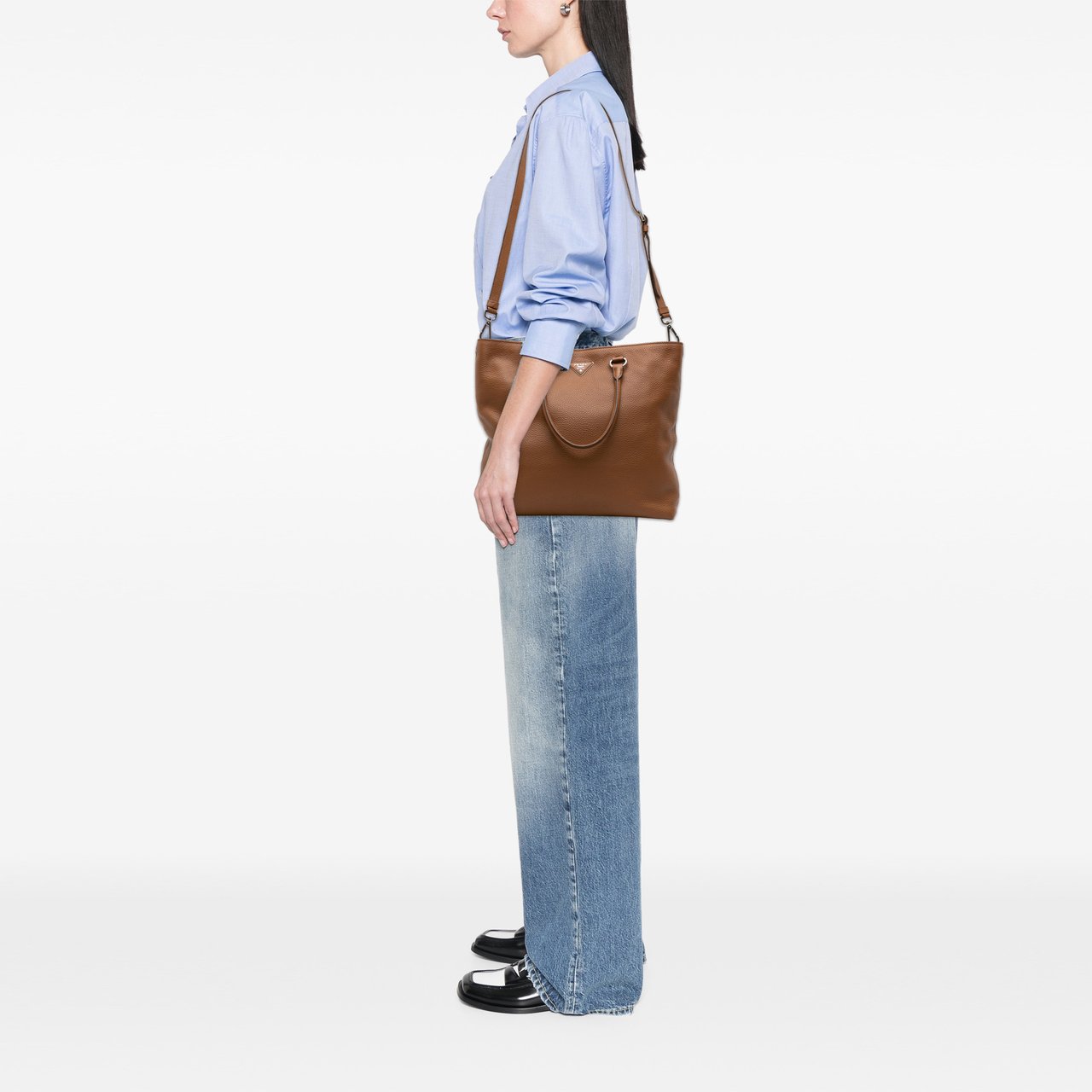 Prada Vitello Daino Open Convertible Tote Bruin