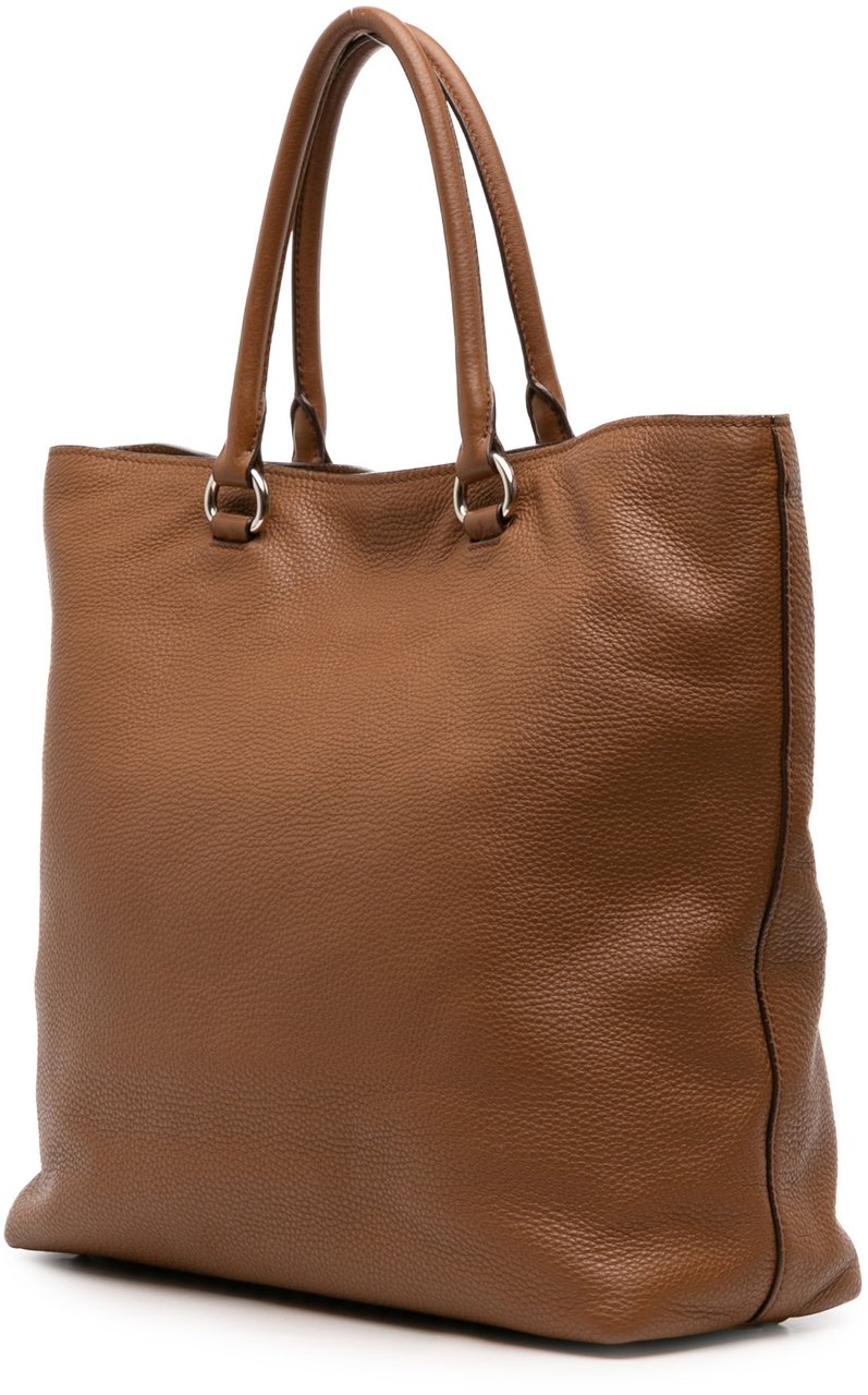 Prada Vitello Daino Open Convertible Tote Bruin