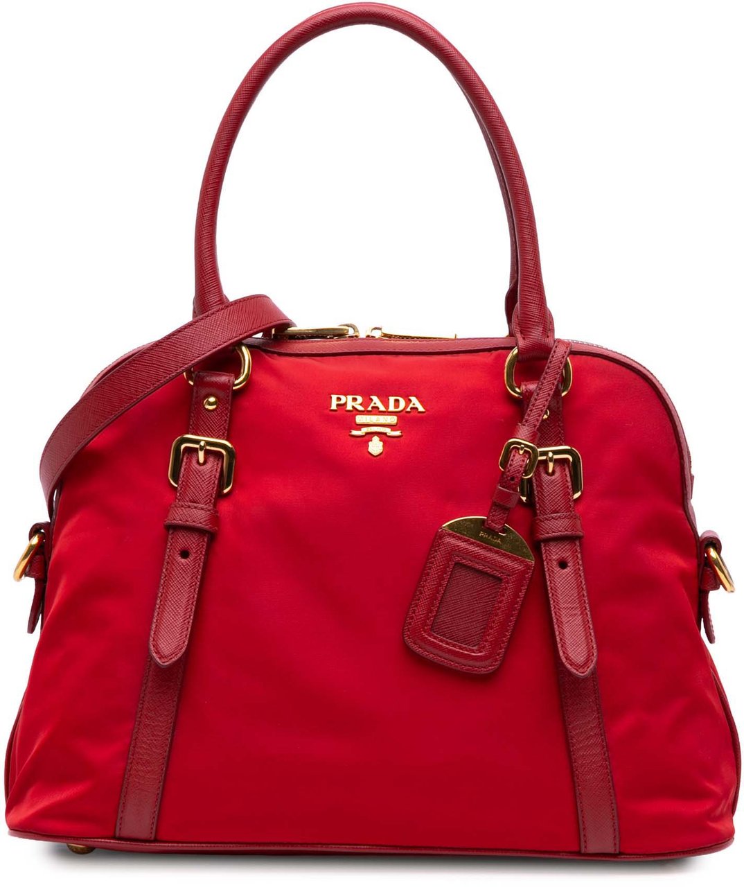 Prada Saffiano Trimmed Tessuto Dome Satchel Rood