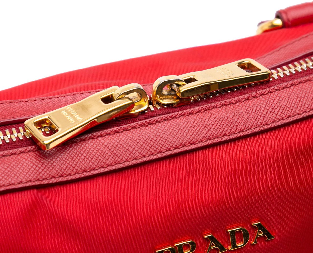 Prada Saffiano Trimmed Tessuto Dome Satchel Rood