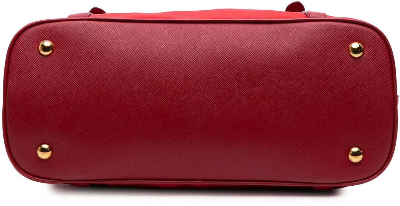 Prada Saffiano Trimmed Tessuto Dome Satchel Rood